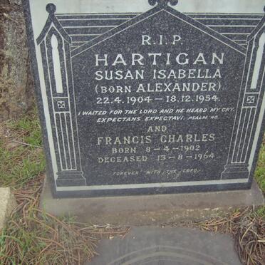 HARTIGAN Francis Charles 1902-1964 &amp; Susan Isabella ALEXANDER 1904-1954
