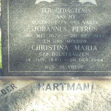 HARTMAN Johannes Petrus 1872-1957 &amp; Christina Maria HOLSTHAUZEN 1880-1964