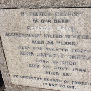 HARTOG Edward Paul -1932 :: HARTOG Anna Janette nee DE KOCK -1946