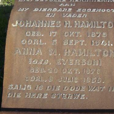 HAMILTON Johannes H. 1879-1941 &amp; Anna M. EVERSON 1879-1955