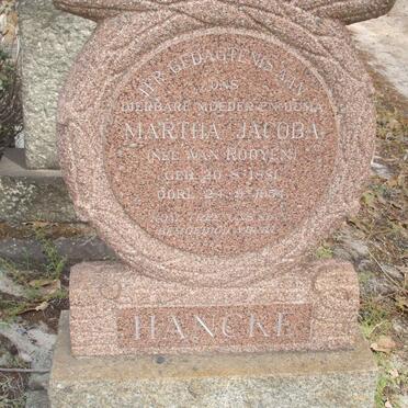 HANCKE Martha Jacoba nee VAN ROOYEN  1881-1951