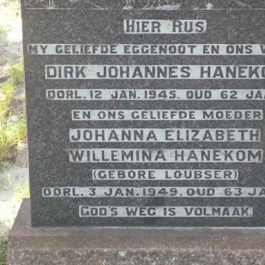 HANEKOM Dirk Johannes -1945 &amp; Johanna Elizabeth Willemina LOUBSER -1949
