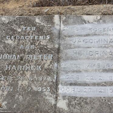 HARDICK Johan Pieter 1877-1953 &amp; Jacomina Hendrina nee MYBURGH 1881-1974