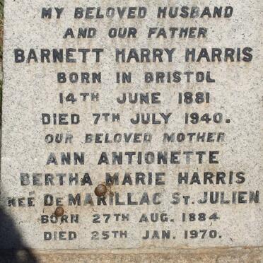 HARRIS Barnett Harry 1881-1940 &amp; Ann Antionette Bertha Marie DE MARILLAC ST. JULIEN 1884-1970