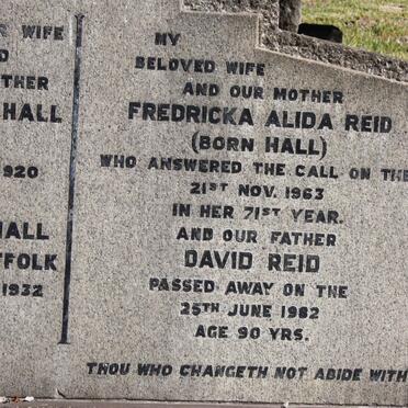 REID David -1982 &amp; Fredricka Alida nee HALL -1963