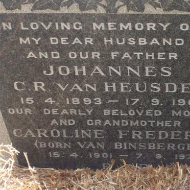 HEUSDEN Johannes C.R., van 1893-1969 &amp; Caroline Frederika VAN BINSBERGEN 1901-1973
