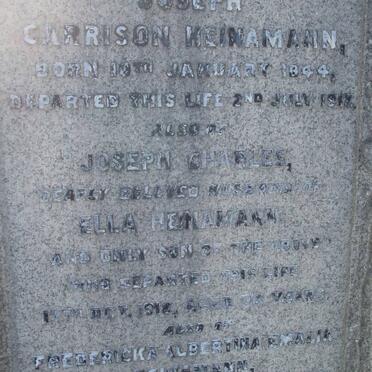 HEINEMANN Joseph Carrison 1844-1917 :: HEINEMANN Joseph Charles -1918 :: HEINEMANN Fredericka Albertina Emalia -1928