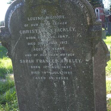HICKLEY Christian J. 1847-1913 &amp; Sarah Frances 1857-1895