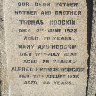 HODGKIN Thomas -1923 &amp; Mary Ann -1938 :: HODGKIN Alfred Francis -1936