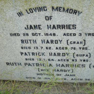 HARDY Patrick -1964 &amp; Ruth -1962 :: HARRIES Ruth Patricia nee HARDY -1968 :: HARRIES Jane -1948