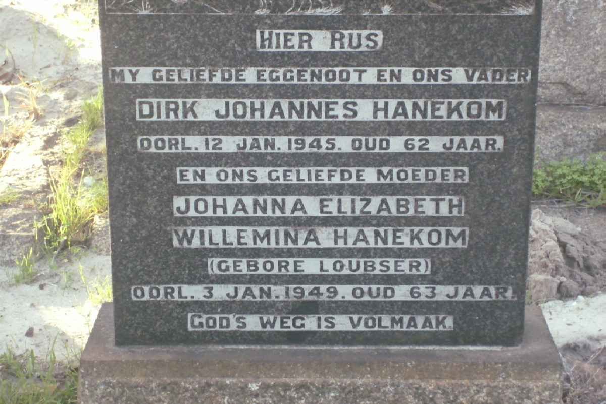 HANEKOM Dirk Johannes -1945 &amp; Johanna Elizabeth Willemina LOUBSER -1949