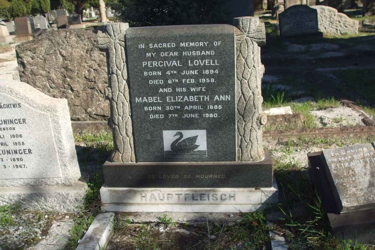 HAUPTFLEISCH Percival Lovell 1894-1958 &amp; Mabel Elizabeth Ann 1885-1980