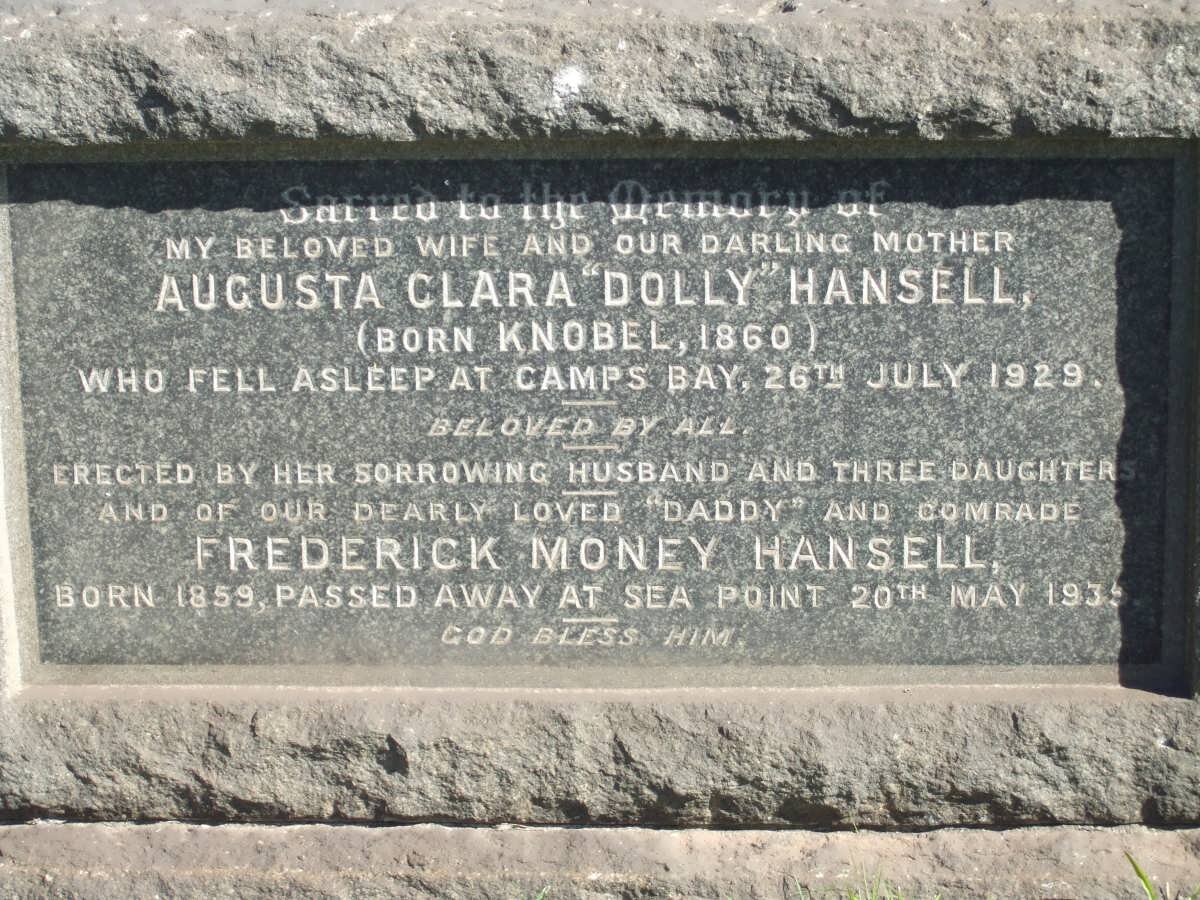 HANSELL Frederick Money 1859-1935 &amp; Augusta Clara KNOBEL 1860-1929