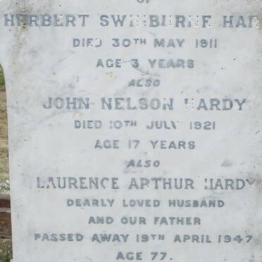HARDY Herbert Swinburne -1911 :: HARDY John Nelson -1921 :: HARDY Laurence Arthur -1947