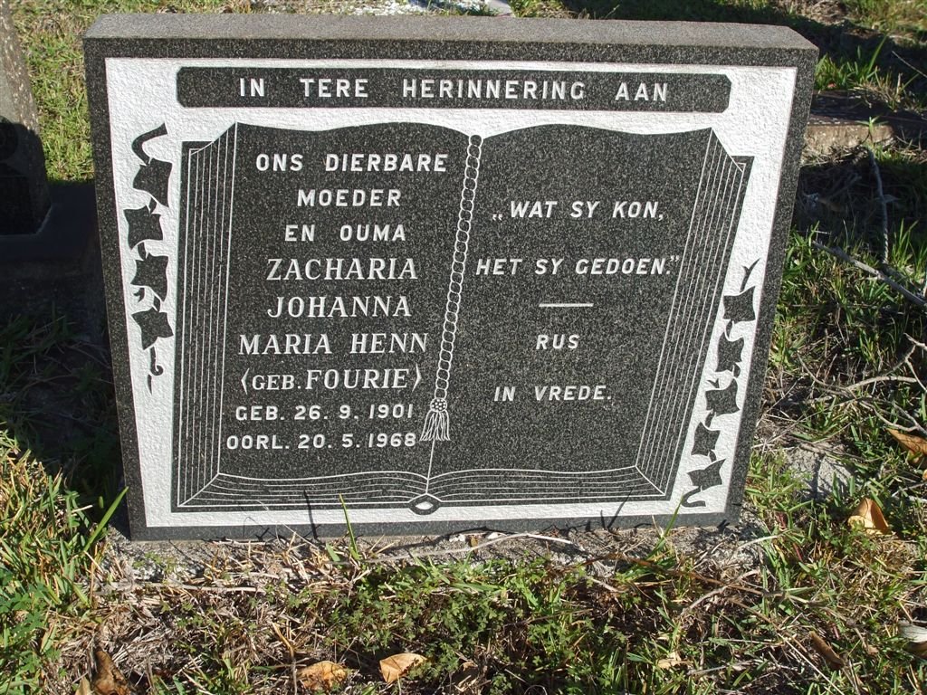 HENN Zacharia Johanna Maria nee FOURIE 1901-1968