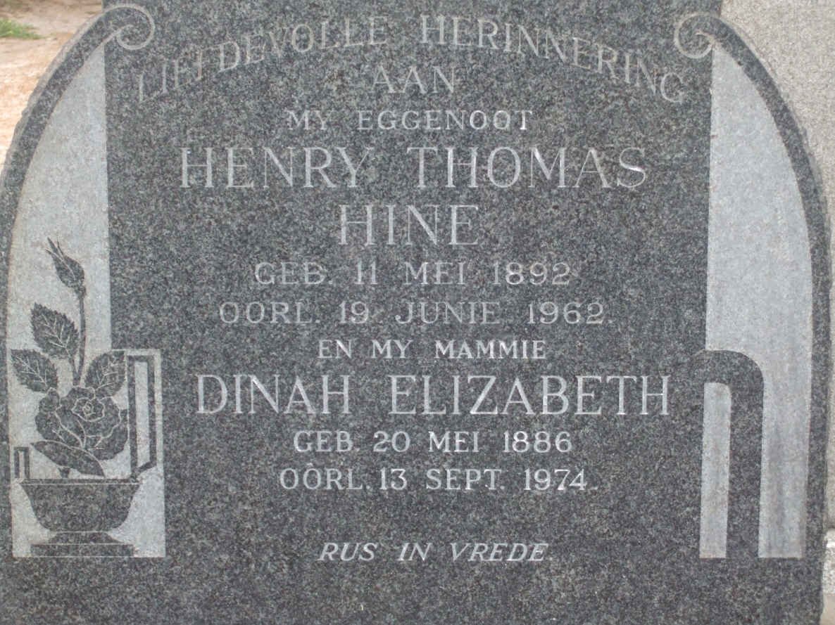 HINE Henry Thomas 1892-1962 &amp; Dinah Elizabeth 1886-1974