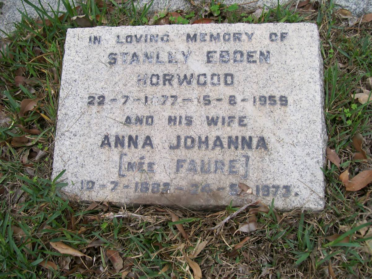 HORWOOD Stanley Ebden 1877-1959 &amp; Anna Johanna FAURE 1882-1973