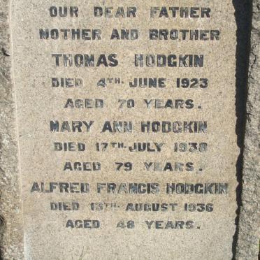HODGKIN Thomas -1923 &amp; Mary Ann -1938 :: HODGKIN Alfred Francis -1936