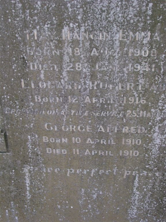 HOLMES May Hancin Emma 1908-1941 :: HOLMES Leonard Rupert 1916-1941 :: HOLMES George Alfred 1910-1910
