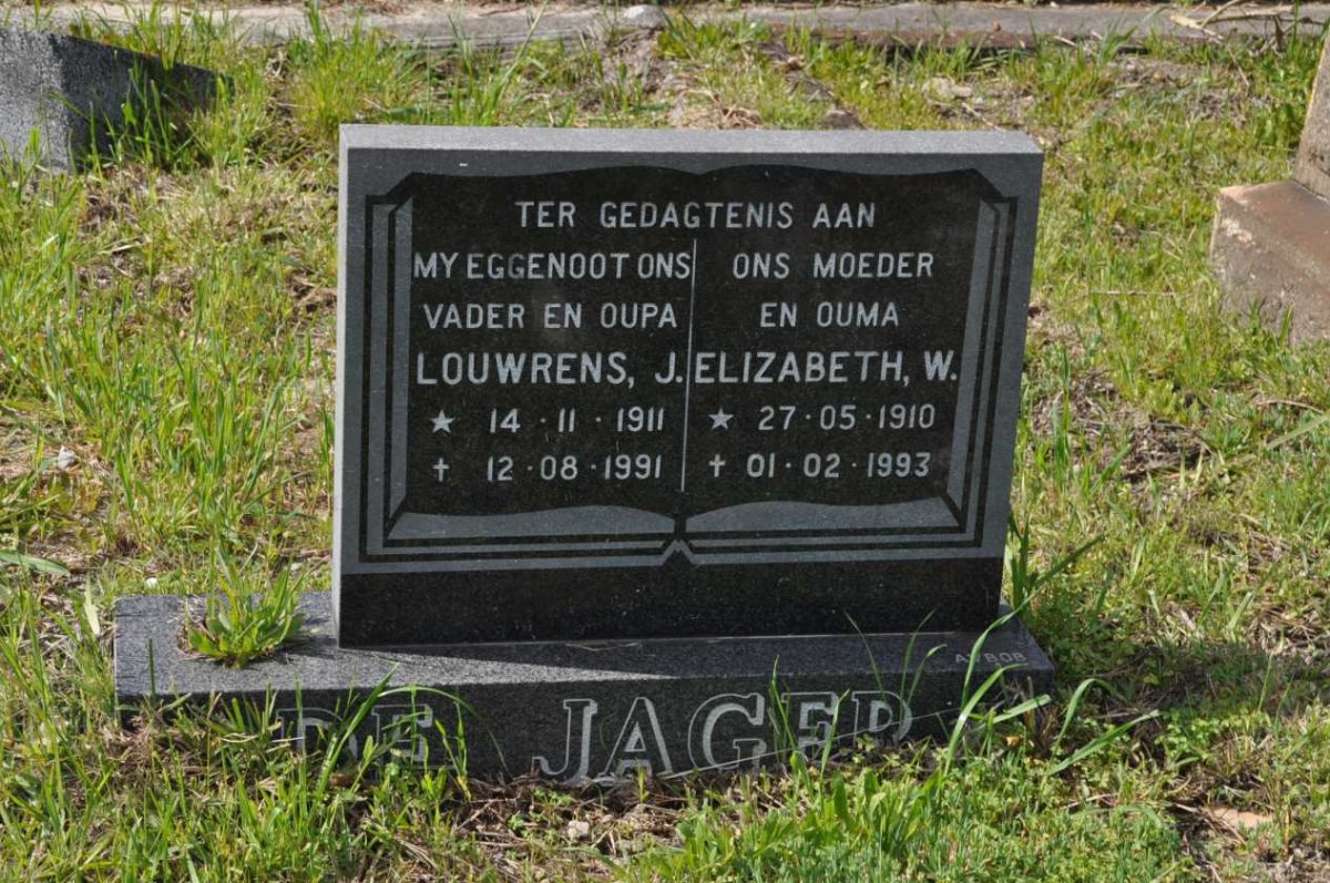 JAGER Louwrens J., de 1911-1991 & Elizabeth W. 1910-1993