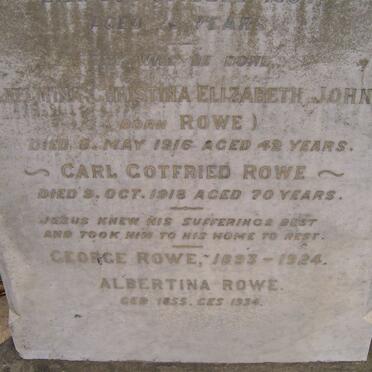 JOHNS Wilhelmina Christina Elizabeth nee ROWE -1916 :: ROWE Carl Gotfried -1918