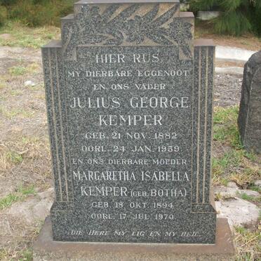 KEMPER Julius George 1882-1959 &amp; Margaretha Isabella BOTHA 1894-1970