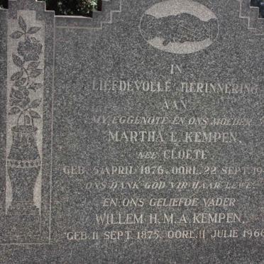 KEMPEN Willem H.M.A. 1875-1966 &amp; Martha E. CLOETE 1876-1949