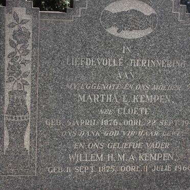 KEMPEN Willem H.M.A. 1875-1966 &amp; Martha E. CLOETE 1876-1949