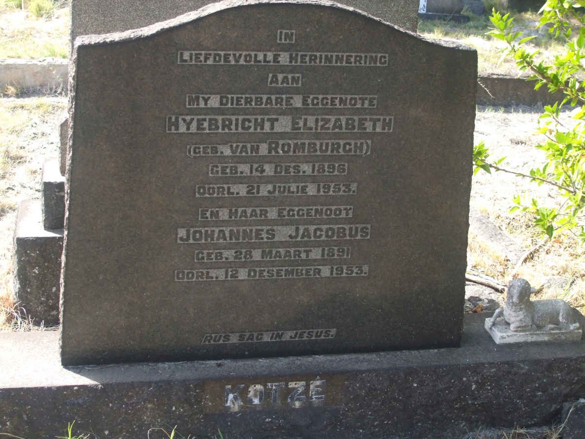 KOTZE Johannes Jacobus 1891-1953 &amp; Hyebricht Elizabeth VAN ROMBURCH 1896-1953
