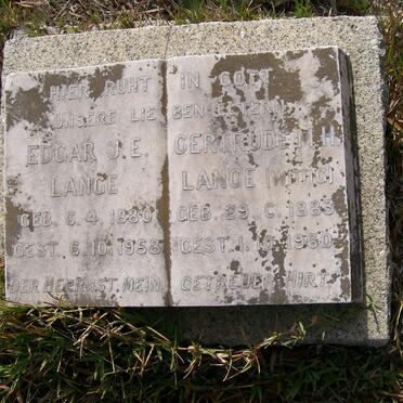LANGE Edgar J.E. 1880-1958 &amp; Gertrude M.H. WITTIG 1883-1960