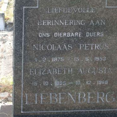 LIEBENBERG Nicolaas Petrus 1875-1953 &amp; Elizabeth Augusta 1895-1968