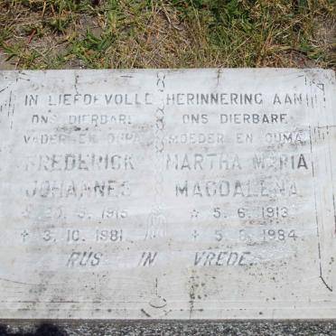 LINGERVELDER Frederick Johannes 1915-1981 &amp; Martha Maria Magdalena 1913-1984