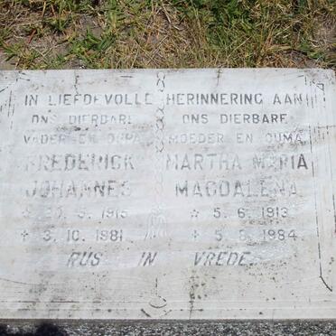LINGERVELDER Frederick Johannes 1915-1981 &amp; Martha Maria Magdalena 1913-1984