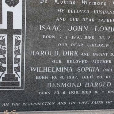 LOMBARD Isaac John 1891-1968 &amp; Wilhelmina Sofia BRINK 1897-1972 