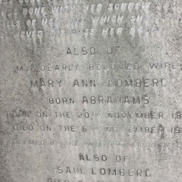 LOMBERG Mary Ann nee ABRAHAMS 1848-1912
