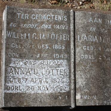 LÖTTER Willem G.M. 1865-1949 &amp; Anna C. 1875-1962 :: LÖTTER Maria M. 1898-1930