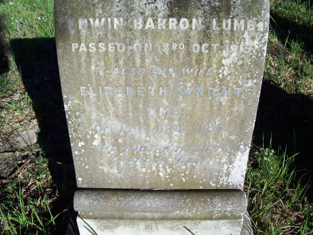 LUMB Edwin Barron -1915 &amp; Elizabeth WRIGHT -1937
