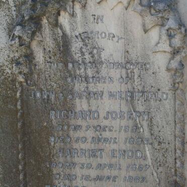 MERIFIELD Richard Joseph 1831-1835 :: MERIFIELD Harriet Enod 1887-1887