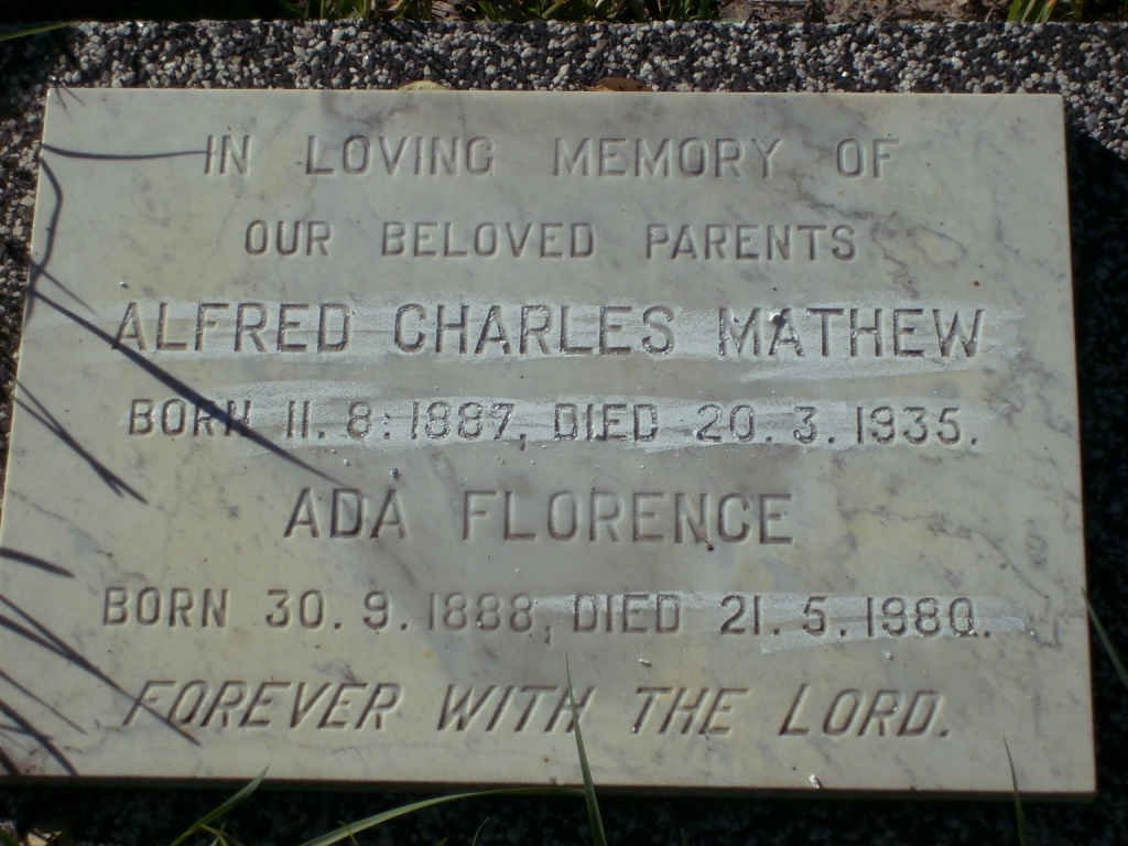 MATHEW Alfred Charles 1887-1935 & Ida Florence 1888-1980