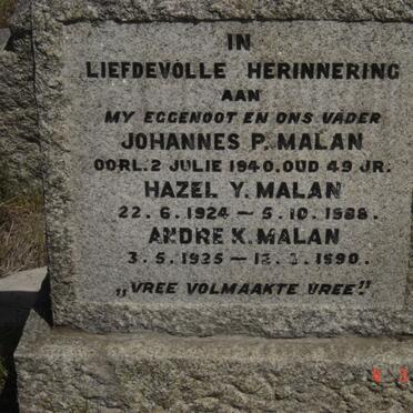 MALAN Johannes P. -1940 :: MALAN Hazel Y. 1924-1988 :: MALAN Andre K. 1925-1990