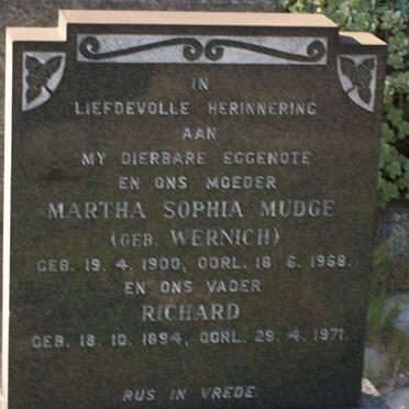 MUDGE Richard 1894-1971 &amp; Martha Sophia WERNICH 1900-1968