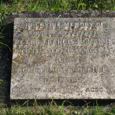 MCMANUS Peter Francis -1941 &amp; Gertrude Florence -1946
