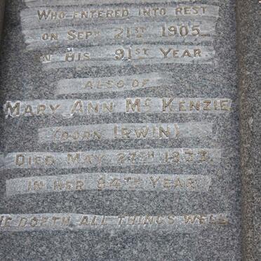 Mc KENZIE Mary Ann nee IRWIN -1933