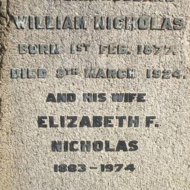 NICHOLAS William 1877-1924 &amp; Elizabeth F. 1883-1974