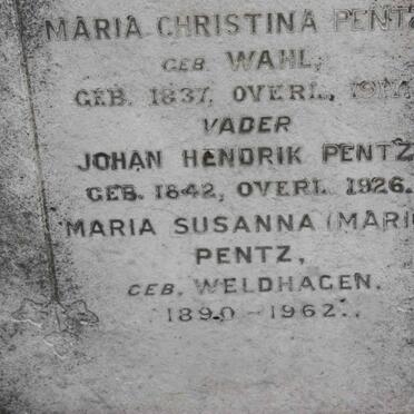 PENTZ Johanna Hendrik 1842-1926 :: PENTZ Maria Susanna nee WELDHAGEN 1890-1962