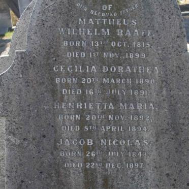 RAAFF Wilhelm 1815-1899 :: RAAFF Cecilia Dorathea 1890-1891 :: RAAFF Henrietta Maria 1892-1894 :: RAAFF Jacob Nicolas 1843-1897