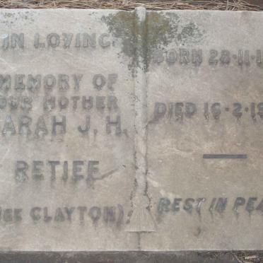 RETIEF Sarah J.H. nee CLAYTON 1878-1962
