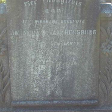 RENSBURG Johanna D., van nee VAN SCHALKWYK 1908-1934