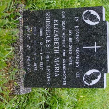 RODRIGUES Elizabeth Maria nee LEWIS 1927-1978