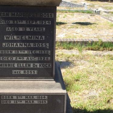 ROSS Wilhelmina Johanna 1838-1928 :: ROSS Jean Margaret -1924 :: DE KOCK Minnie Ellen nee ROSS 1884-1969